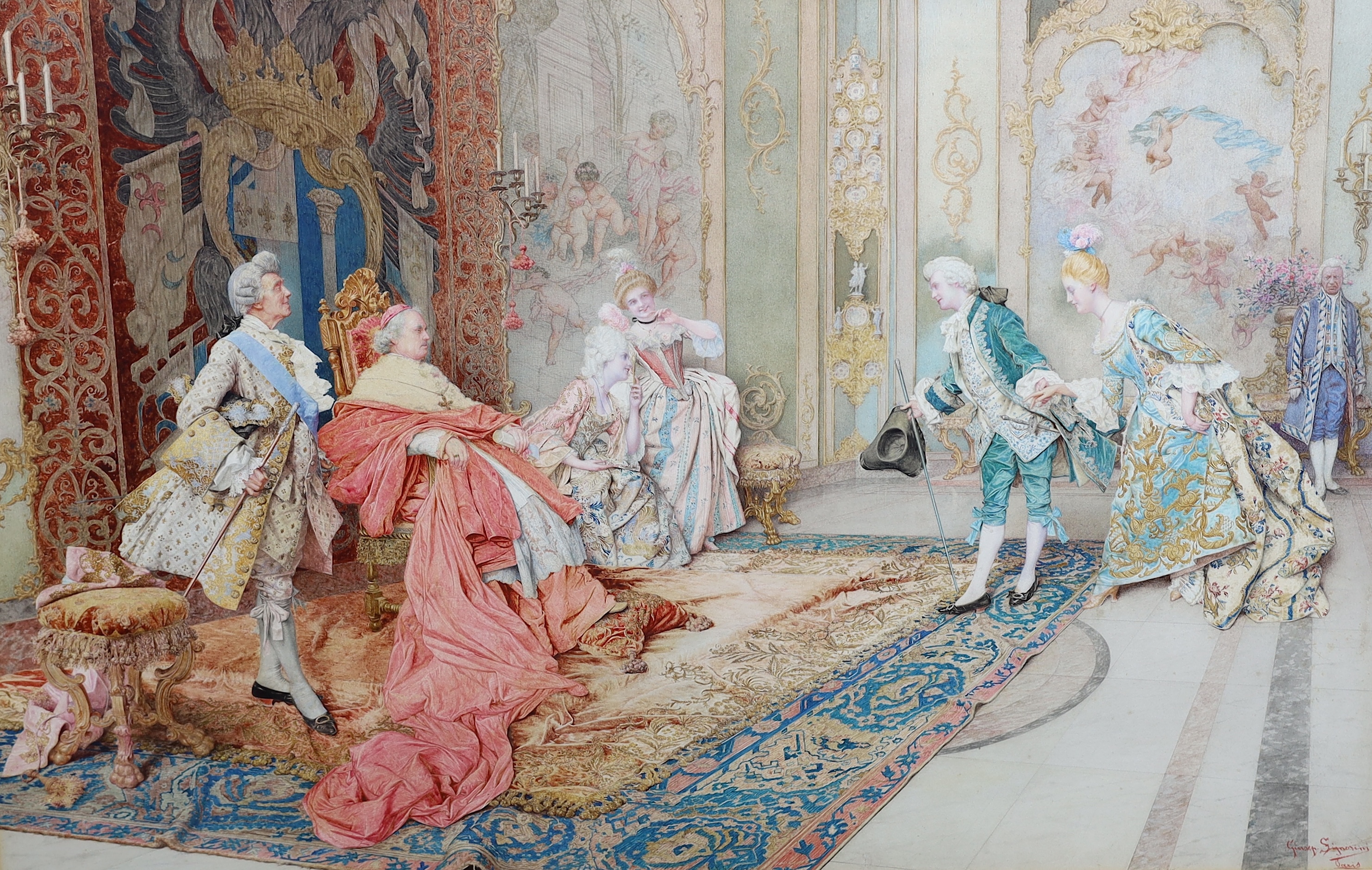 Giuseppe Signorini (Italian, 1857–1932), 'The Interview', watercolour, 53.5 x 82cm